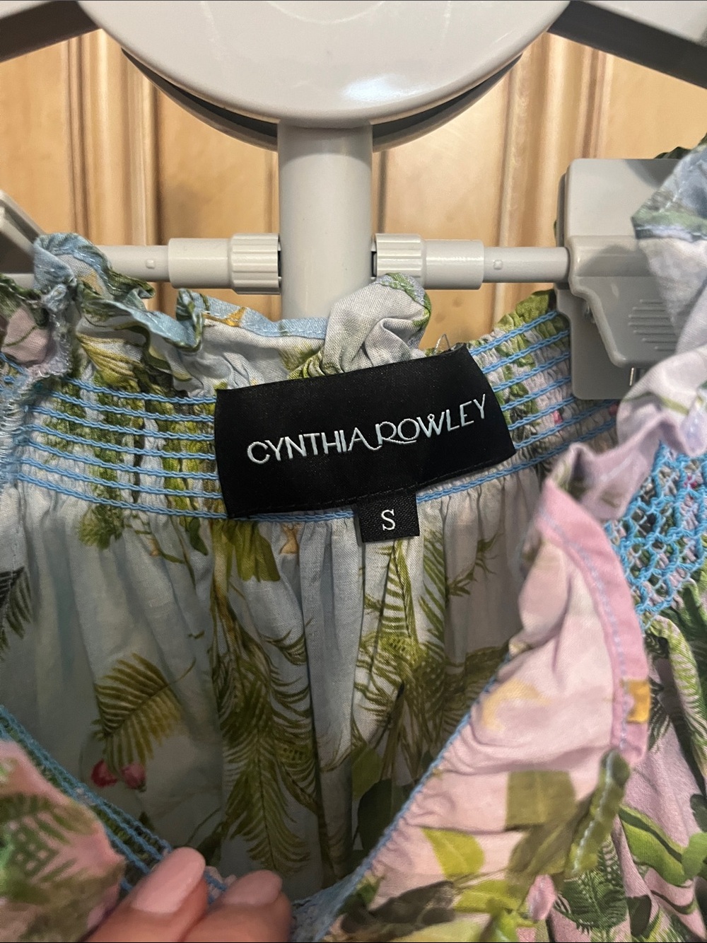 Cynthia Rowley Pink, Blue & Green Tropical Off-Shoulder Blouse - Picture 3 of 4